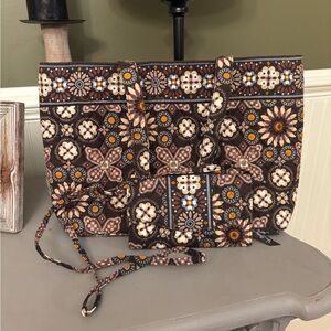 Vera Bradley Brown Floral Tote Bag Set